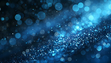 Wall Mural - Abstract blue glowing particle background with bokeh lights and glitter