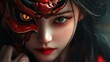 © anis rohayati - Girl young face character devil oni mask theme mask horror background wallpaper AI generated image
