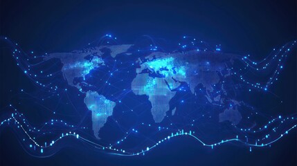 Wall Mural - futuristic glowing blue map world internet energy network digital connection data background wallpap