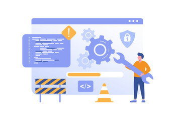 Wall Mural - web development. web developer, programming languages. css, html, it, ui. programmer cartoon charact
