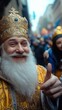 © Lux Images - Man dressed as a wise king giving a thumbs-up at Epiphany parade