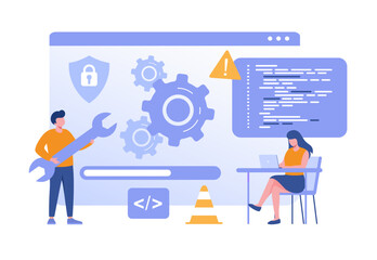 Wall Mural - web development. web developer, programming languages. css, html, it, ui. programmer cartoon charact