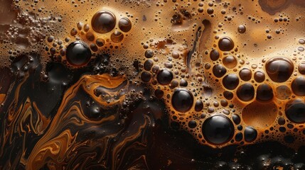 Wall Mural - Coffee bubbles in a mysterious space. Wavy bubbles. Rich creamy brown coffee foam