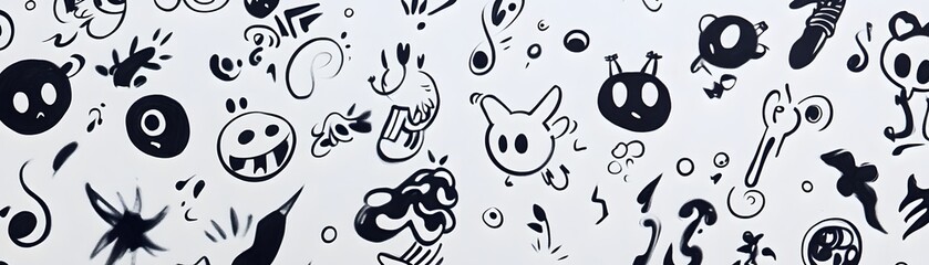 Naklejka na meble Abstract Black and White Hand-Drawn Shapes on a White Background