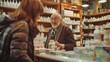 © neatlynatly - A mature pharmacist assists a patient at the counter, surrounded by shelves of medication in a cozy pharmacy setting.