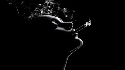 Wall Mural - Silhouette of a Woman Smoking in a Dark Room