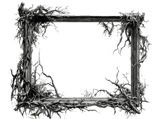 Wall Mural - intricate roots envelop a weathered picture frame, cut out transparent