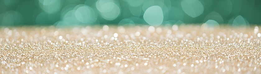 Wall Mural - abstract glitter background with green bokeh, sparkle, texture, pattern, light, gold