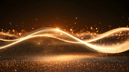 Wall Mural - abstract golden glitter wave background, sparkle, texture, bokeh, light, shiny