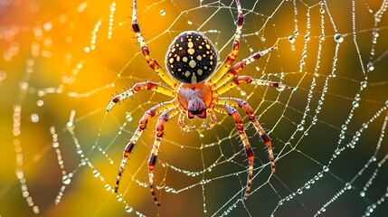 Mesmerizing Macro Reveal of a Delicate Spider s Radiant Web Crafted with Crystalline Dew Drops