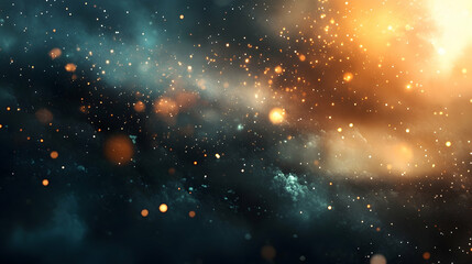 Wall Mural - abstract cosmic background with glowing lights and nebula, galaxy, space, universe, stars, golden