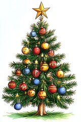 Aufkleber - Sparkling Christmas Tree Adorned with Bright Ornaments and Topped with a Star : Generative AI