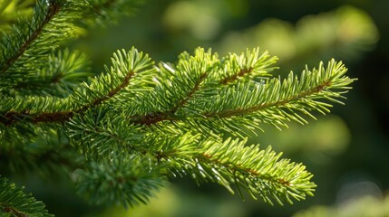 Close-up of pine tree branches highlighting the details of evergreen foliage. This macro photo of pine tree branches captures the essence of nature with ample copy space.