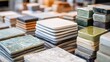 © Ahmad - Ceramics displayed as a collection of many ceramic tiles beautifully stacked, captured in a close-up image with ample copy space for design use.