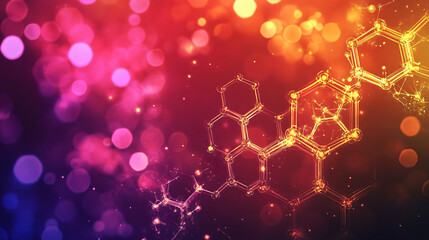 Poster - Colorful abstract background with floating molecules and bokeh effect