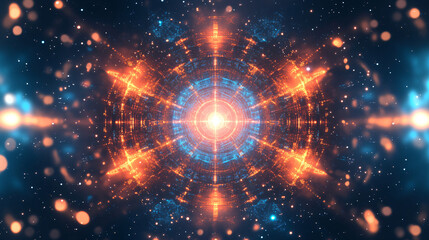 Aufkleber - Orange and blue abstract circular portal is opening in the space time continuum, with a bright light at the center