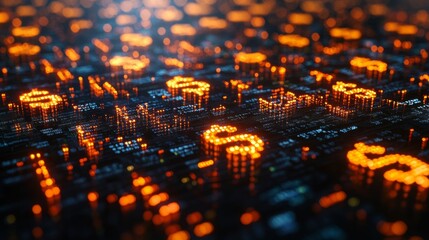 Fototapete - A digital grid filled with glowing dollar signs reflects the modern intersection of finance and technology.