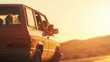 © shooreeq - Vintage-inspired photo of a family road trip in an old station wagon, soft sunlight