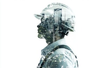 innovative urban development: double exposure of engineer and cityscape