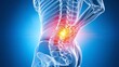© Jack - Lower Back Pain Highlighted in Spinal GraphicAn image of the lower spine with inflamed areas representing lumbar strain, vividly showing vertebrae details and soft tissue impact.