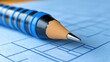© ภูริพัฒน์ ภิรมย์กิจ - Blue Mechanical Pencil on Blueprint: Close-up of a well-used mechanical pencil with a blue grip resting on a detailed blueprint, suggesting planning, design, and precision.