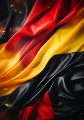 Wall Mural - Waving German flag with black, red, and yellow colors symbolizing national unity useful as background