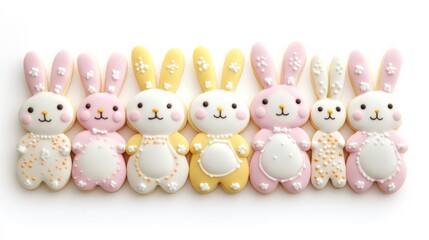 Happy Easter. Multicolored pastel easter cookies on a isolated background. Bunny.