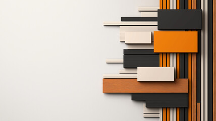 Aufkleber - Abstract background with minimalist color blocks and geometric shapes, featuring modern design with orange, black, and beige tones. composition is dynamic and visually striking
