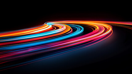 Aufkleber - Vibrant neon trails create dynamic motion blur against dark background, evoking sense of speed and energy. colorful light streaks form captivating abstract pattern