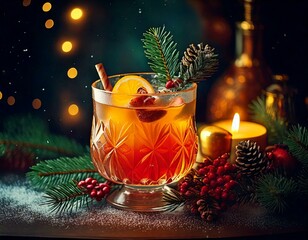 Christmas Cocktail with orange and rosemary