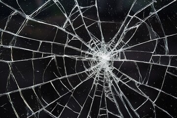 Black background with white cracks and scratches, simple lines, high contrast, cool tones, macro lens, broken glass effect