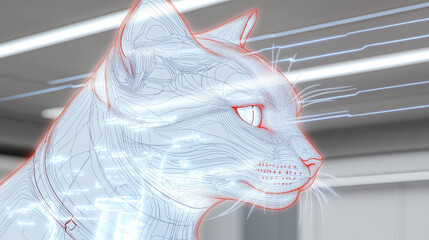 Poster - A stylized digital rendering of a cat's face.