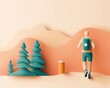 ©  Green Creator - Runner on trail with sugarfree sports drink, minimalist design, 3D illustration