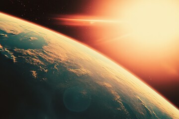 Wall Mural - a grainy, blurry phone photo of the edge of earth from space. it's taken with an old camera, and the