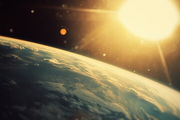 Wall Mural - a grainy, blurry phone photo of the edge of earth from space. it's taken with an old camera, and the