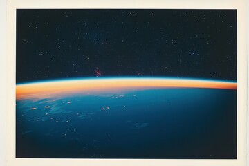 Wall Mural - a grainy, blurry phone photo of the edge of earth from space. it's taken with an old camera, and the