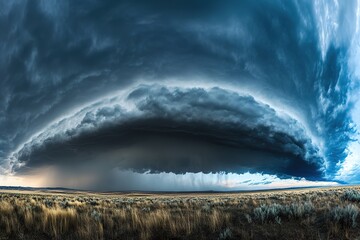 Wall Mural - a panoramic view of dark storm clouds gathering in the sky