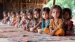 © Sonu - poor female hungry children sitting in row