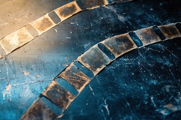 Wall Mural - a close-up of an old, worn film negative with visible scratches and dust. the background is a dark b
