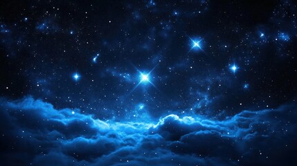 blue stars illuminated above the clouds in the dark sky