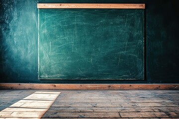 Wall Mural - a green chalkboard background with space for text or graphics, creating an empty school blackboard t