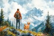 © Sonu - painting of a man stands on mountains with a dog