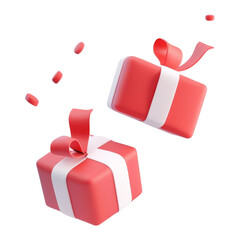 Wall Mural - flying two red gift box 3d render icon isolated on transparent background cutout