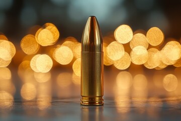 closeup of a bullet with bokeh lights background