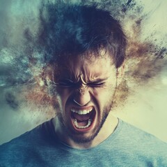 Man Screaming With Anger Explosion Effect Emotional Stress Mental Health