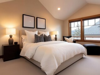 Master suite with luxury bedding, vintage accents, spacious layout, modern classic sanctuary