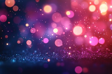 Poster - Abstract blurry pink and dark blue background with glowing particles, dots, and bokeh. Abstract background for design cover, banner, poster, flyer, packaging, or presentation