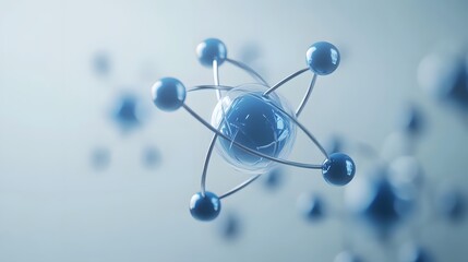Wall Mural - A Close-Up of a Blue Atom Model with Metallic Bonds