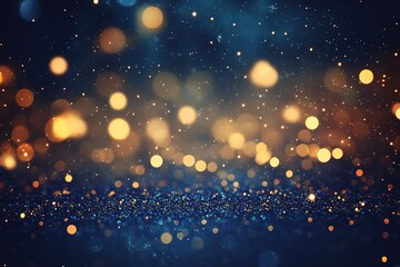 Wall Mural - dark background, starry sky, glowing particles, glowing dots, dark blue and gold tones, glowing effe
