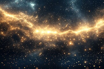 Wall Mural - dark background, starry sky, glowing particles, glowing dots, dark blue and gold tones, glowing effe